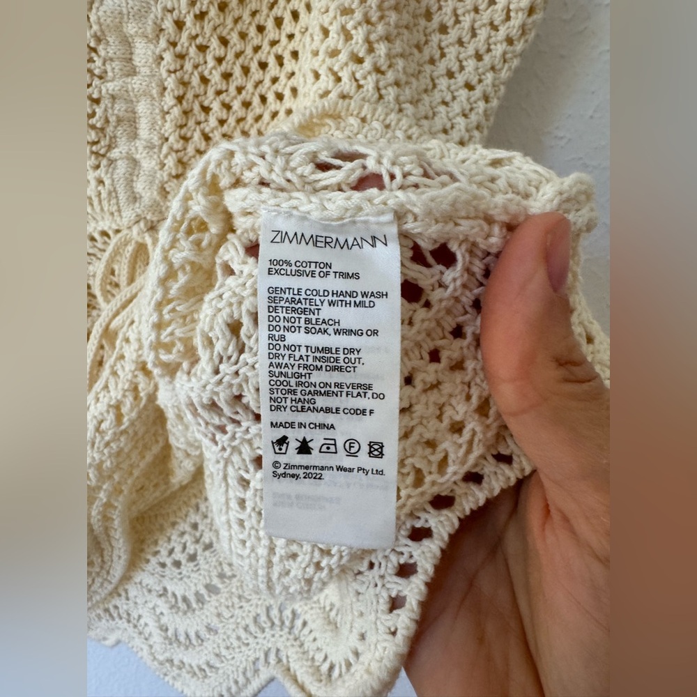 Zimmermann Cream Crochet Tank Top Size 1 - Picture 8 of 10